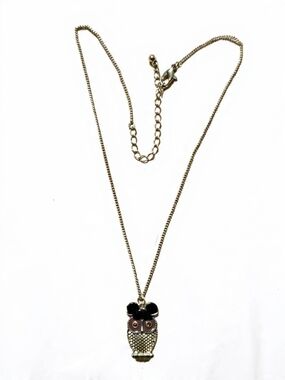 Disney World Mickey Mouse Ears Gold Tone Owl Pendant Women Kid Necklace 16-19"